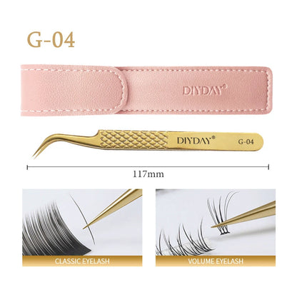 DIYDAY Anti-slip Eyelash Extension Tweezers Stainless Steel Fiber Tip Lashes Precision Tweezer for Makeup Tools