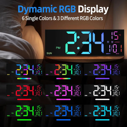 16.2'' Large Digital Wall Clock with Remote Control Big LED/Dual Alarm/8 RGB Colors Digital Alarm Clock Electronic Watch