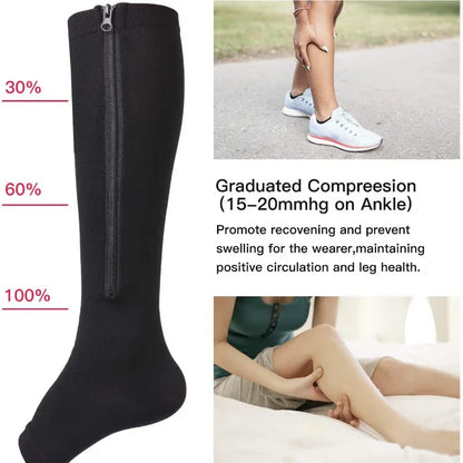 Medical Zipper Compression Sock Women Men High Elasticity Nylon Closed Toe Pressure Stocking for Edema Varicose Veins