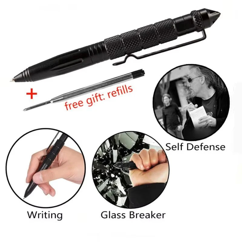 2 PCS Portable Tactical Pen Self Defense Pen Aviation Aluminum Emergency Glass Breaker Pen Security Protection Survival EDC