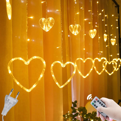 3.5M Curtain Garland Heart-shaped LED Fairy String Lights 220V/110V For Valentine Day Bedroom Christmas Wedding Party Decoration