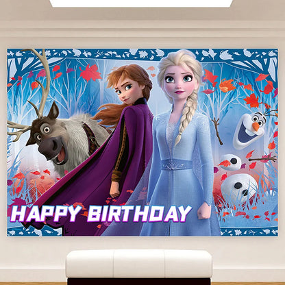 Disney "Frozen" Background Anna Elsa Princess Theme Backdrop Children's Birthday Party Decoration Baby Shower Party Props Banner