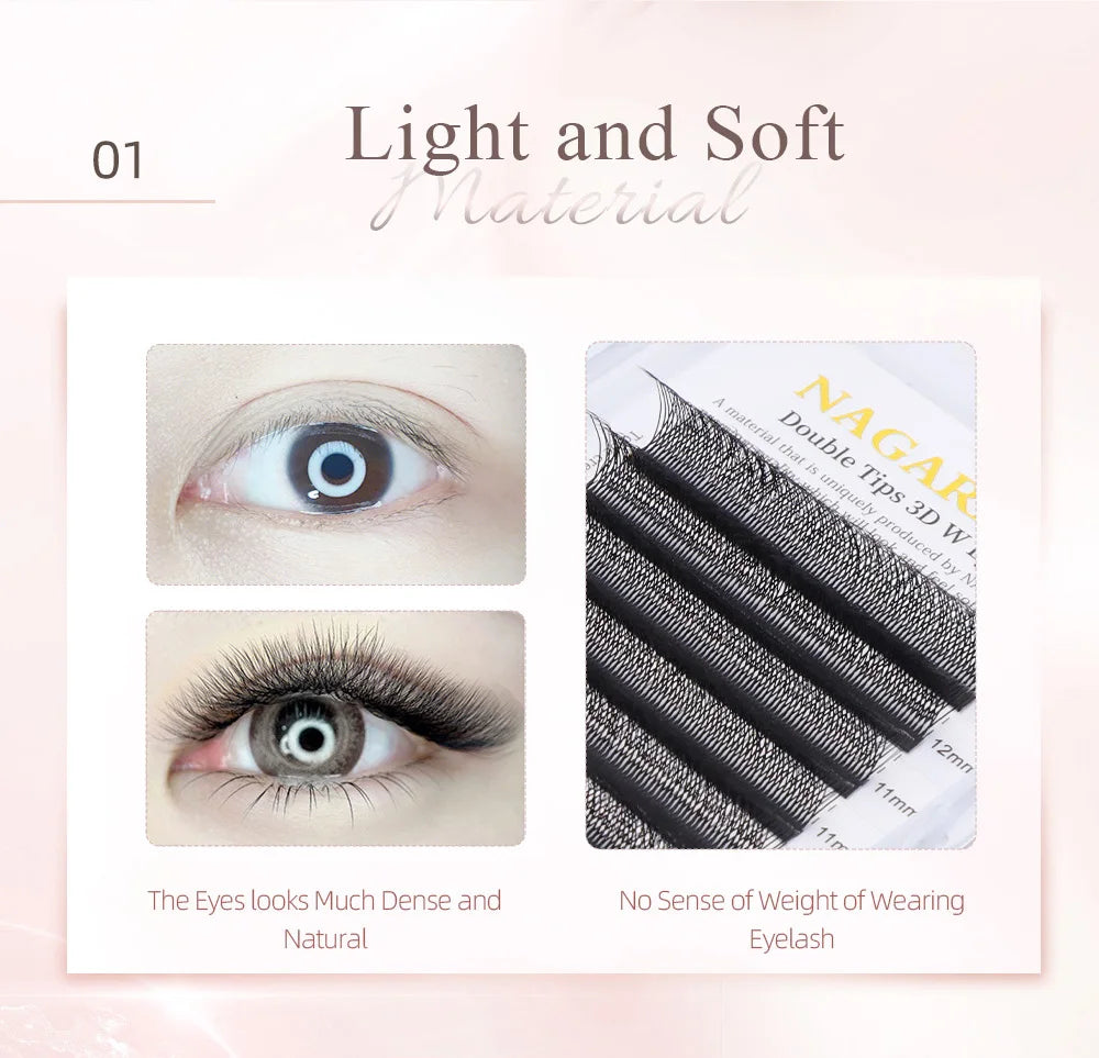 NAGARAKU 3D WW Automatic Flowering Double Tips 3DW Shape Premade Fans  Eyelash Extensions Individual Lashes Full Dense