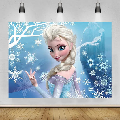 Disney "Frozen" Background Anna Elsa Princess Theme Backdrop Children's Birthday Party Decoration Baby Shower Party Props Banner