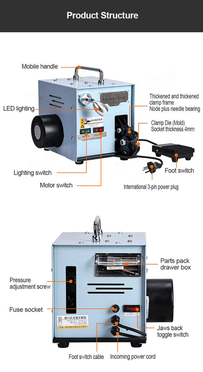 60W Terminal Crimping Machine YQ-02A 220V /110V 50Hz Electric Cold Pressing Crimping Pliers Jaw Pressure Adjustable