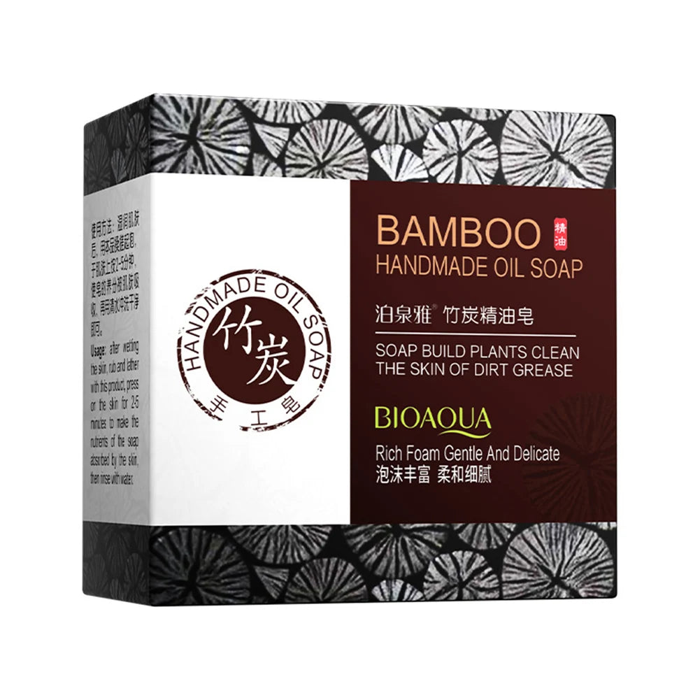 Black Bamboo Charcoal Whitening Soap Face Cleaner Skin Deep Cleansing Remove Acne Darkness Natural Organic Herbal Essential Oil