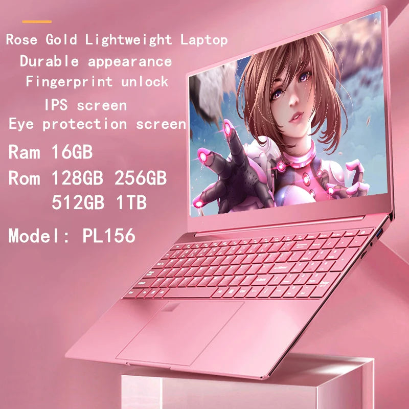 Cheap Stylish Pink 15.6" Laptop: Windows 10 Office Education Intel Celeron N5095, 16GB RAM, 1TB SSD, Dual WiFi, Narrow Bezels.