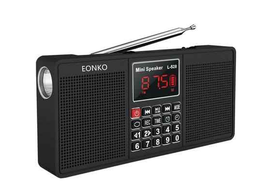 EONKO L-528 Multi Function Stereo Radio Speaker with Bluetooth AM FM TF USB Handsfree AUX Recorder Flashlight Clock Alarm Type C