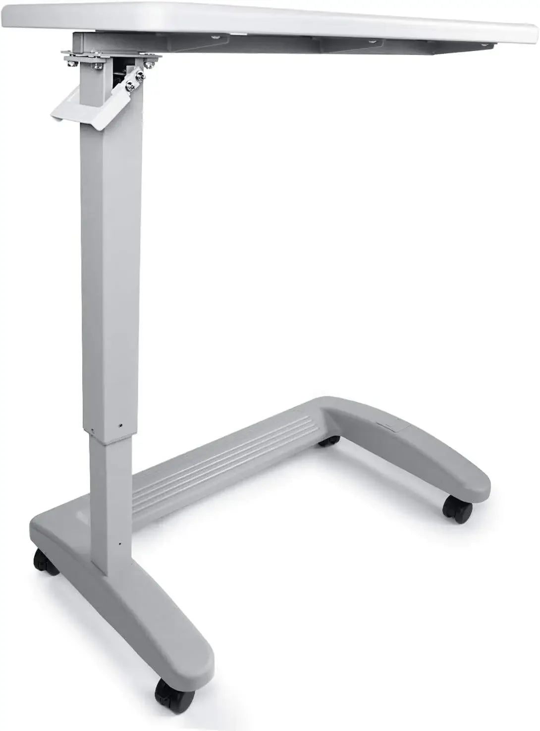 Medical Adjustable Bedside Table with Wheels (Hospital and Home Use), New Tabletop, Light Gray