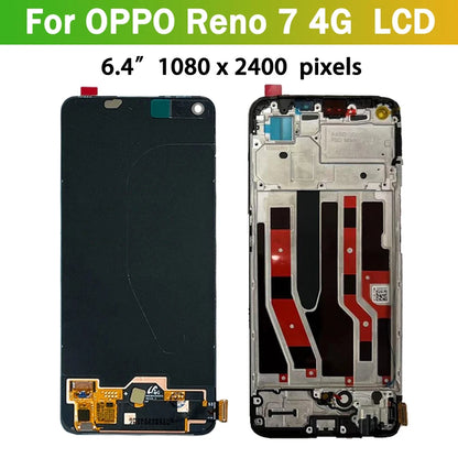 6.43"AMOLED Reno 7 Screen For Oppo Reno7 LCD Display Touch Screen Digitizer Assembly For OPPO Reno7 4G LCD CPH2363 Frame