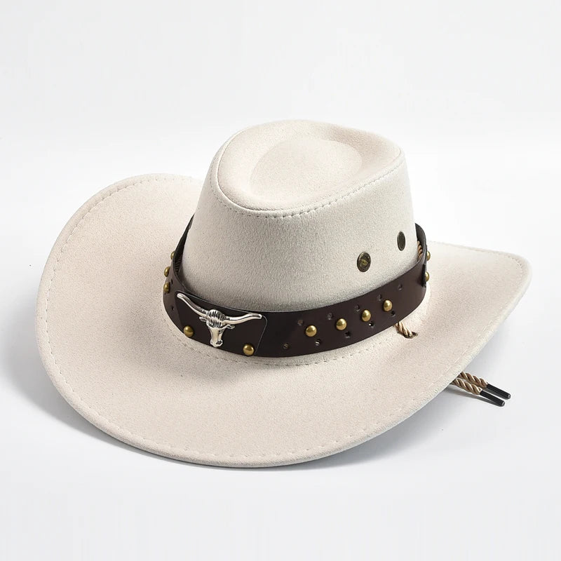 Artificial Suede Western Cowboy Hats Vintage Big-edge Gentleman Cowgirl Jazz Hat Holidays Party Cosplay Hat