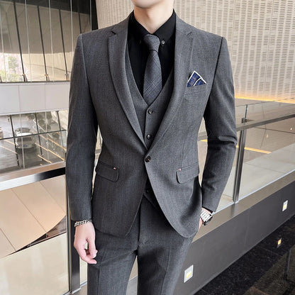 2024 Groom Wedding High-grade Suit (suit + Vest + Trousers) Winter Stripes Business Fashion Handsome Casual Suit Three-piece Set