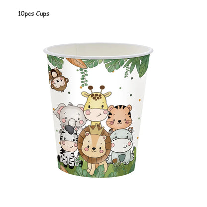 Jungle Animal Theme Party Decoration Disposable Tableware Paper Plates Wild One Birthday Party Kids Forest Safari Party Decor