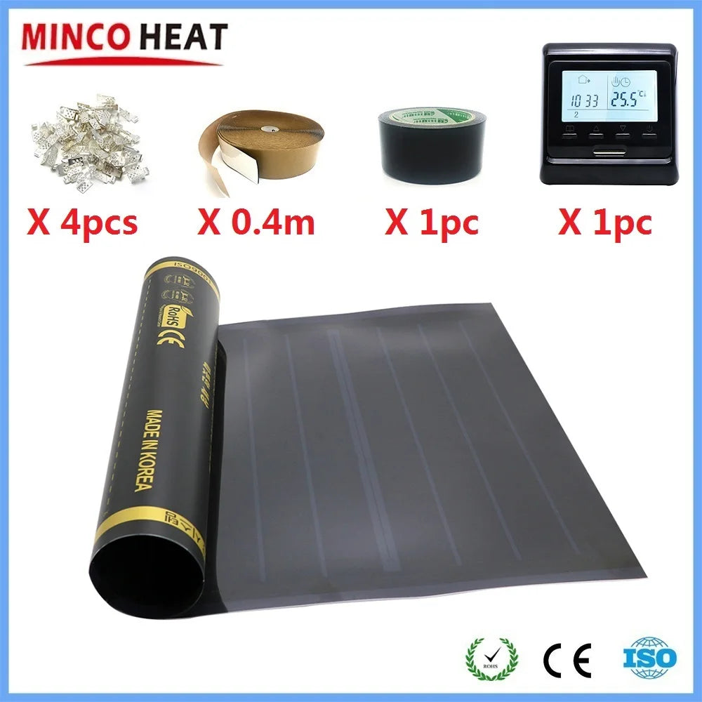 50cmX4m 2m2 Infrared Graphene PTC Heating Film Warm Floor Mat With WiFi Thermostat Temperature Controller