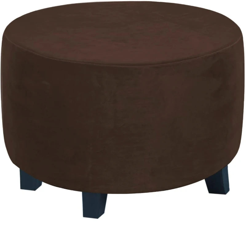 Real Velvet Plush Fabric Round Ottoman Slipcover Footstool Protector Covers Storage Stool Ottoman Covers