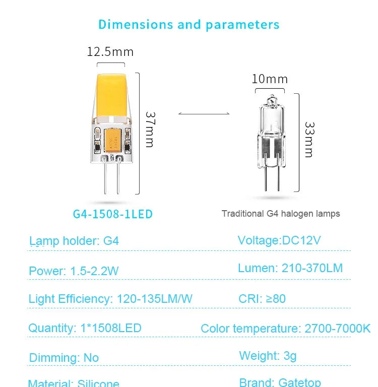 10PCS 12V AC/DC G4 COB Lamp LED AC/DC 12V Corn Light 1.2W 2W 2.5W Spotlight Chandelier Bulb Replace Halogen Lamps