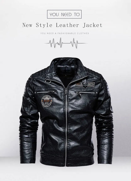 2023 Leather Jacket Men Winter Fleece Motorcycle Faux Leather Jacket Removable Fur Collar Windbreaker Ropa De Hombre Slim Coat