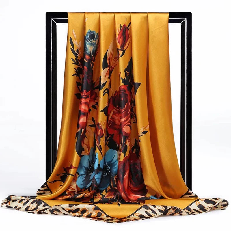 90*90cm Luxury quality silk spring autumn women new printing scarves fashion sunscreen large size shawl tourism seaside muffler