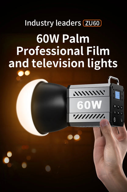 60W COB Video Light CRI≥90 TLCI≥97 Continuous Output Lighting Dual Color Temperature 2700K-6500K Portable Mini Bowens Live Light