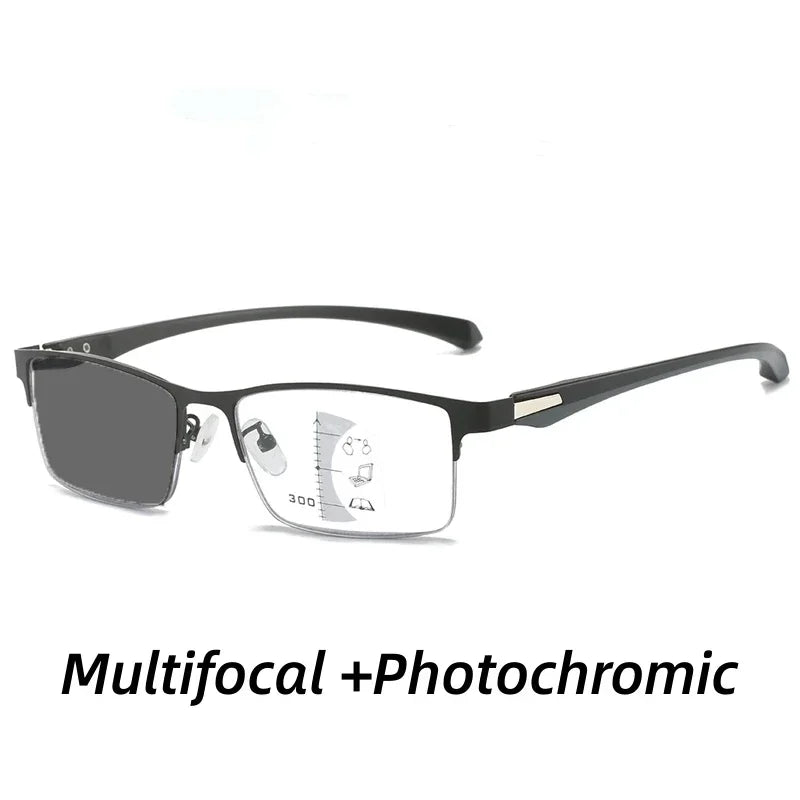 Progressive Multifocal Photochromic Reading Glasses Anti-blue Light Far Sight Glasses Men Half Frame Business Presbyopia Glasses