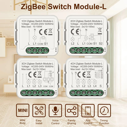 GIRIER Tuya ZigBee 3.0 Smart Switch Module No Neutral Wire Required Smart Home DIY Light Breaker Works with Alexa Google Home