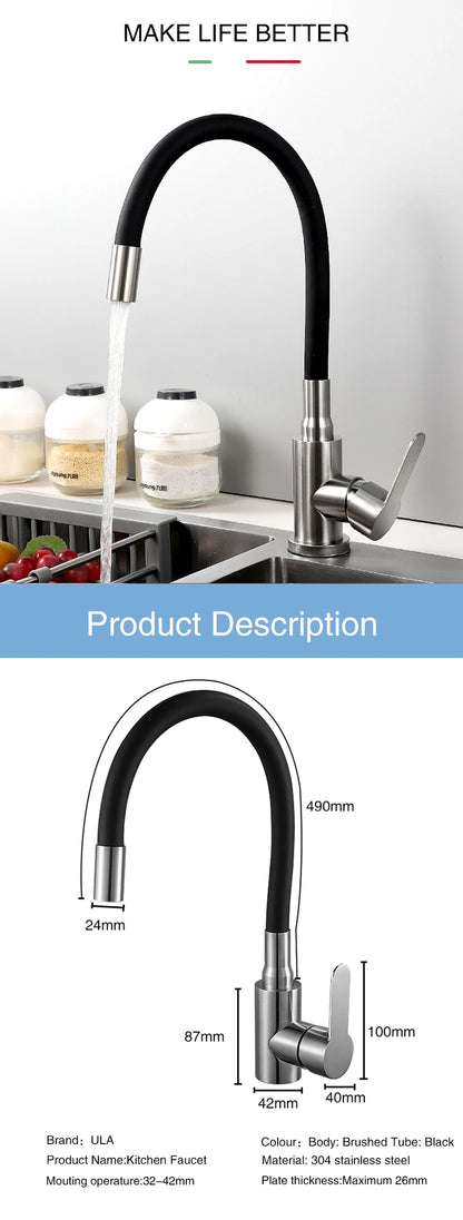 ULA Stainless Steel Kitchen Faucet Kitchen Sink Faucet Hot Cold Water Sink Mixer Tap Colorful Hose Tap Crane Torneira