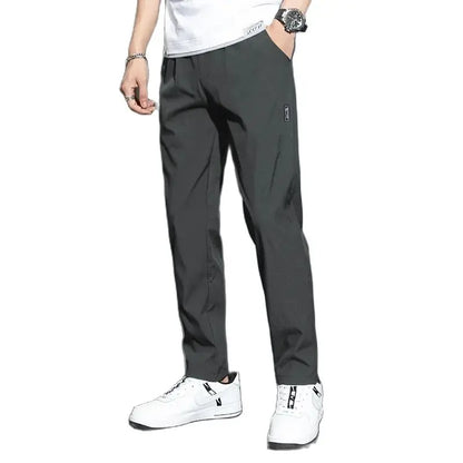 Ice Silk Men's Pants 2024 Summer New Black Gray Thin Business Casual Pants Outdoor Elastic Breathable Straight Leg Sweatpants