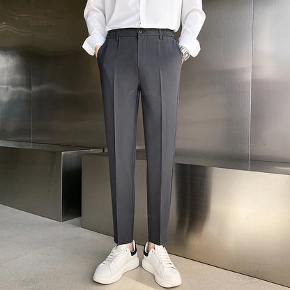 Spring Summer Suit Pants Men Stretch Business Elastic Waist Slim Ankle Length Pant Korean Trousers Male Large Size 40 42