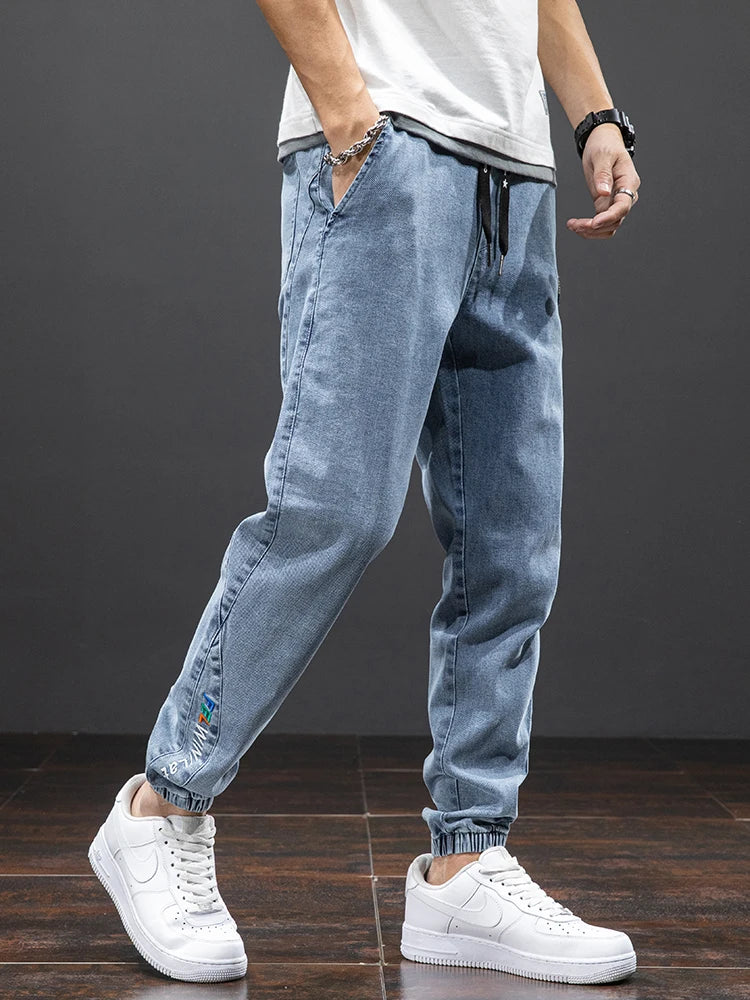 Spring Summer Black Blue Cargo Jeans Men Streetwear Denim Jogger Pants Men Baggy Harem Jean Trousers Plus Size