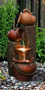 Resin Cascading Spiral Outdoor Patio Garden Fountain with Lights Waterfalls Backyard Deck Home Lawn Porch House Outdoor