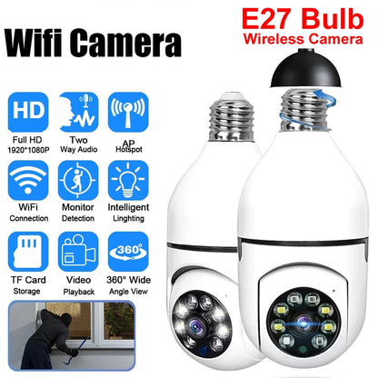 E27 Bulb Wireless Surveillance Camera 5G Wifi Night Vision Auto Human Tracking Home Panoramic Video Security Protection Monitor