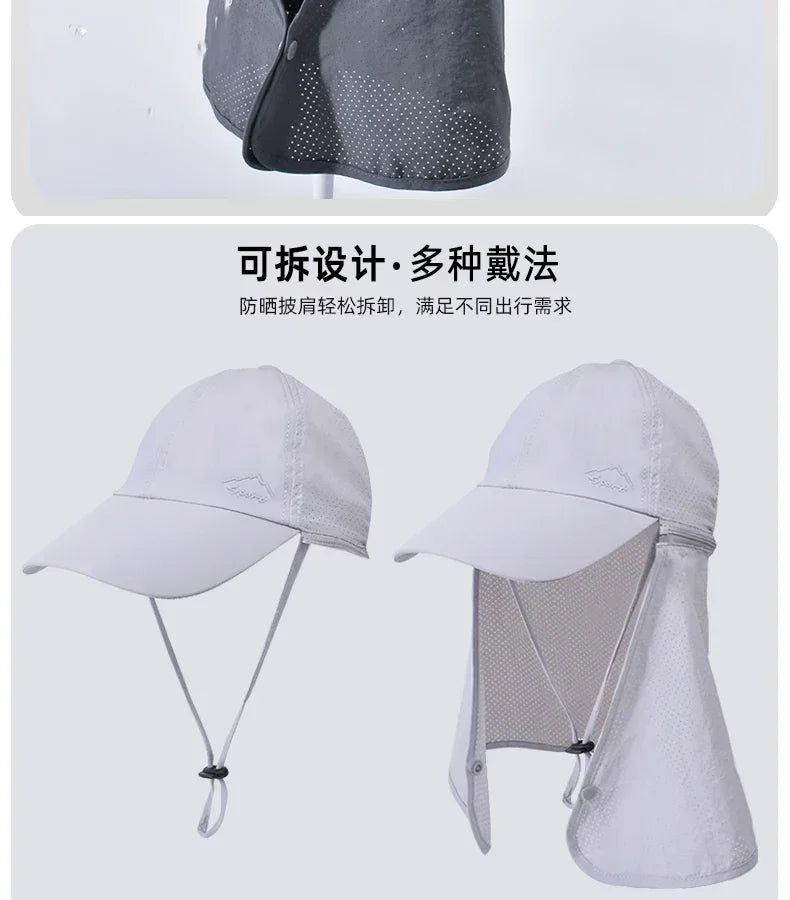 Men Summer Fishing Sun Protection Baseball Cap Quick Drying Waterproof Detachable Sun Cap Shawl Women Outdoor Bicycle Visor Nasi