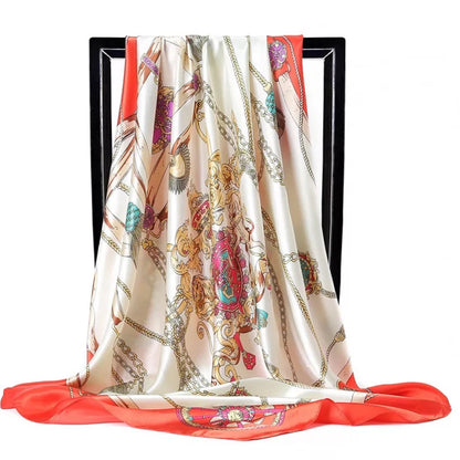 90*90cm Luxury quality silk spring autumn women new printing scarves fashion sunscreen large size shawl tourism seaside muffler