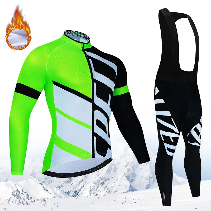 New Winter Cycling Jersey Set 2024 Men's Long Sleeve Mountain Bike Cycling Clothing Fleece Warm MTB Bicycle Clothes Wear Suit