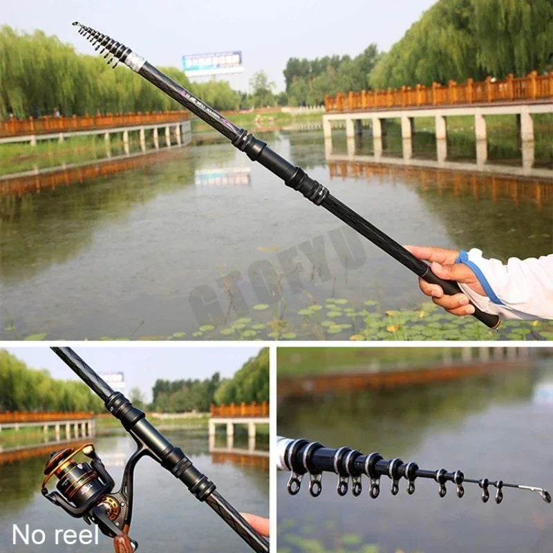 2.7M 3.6M 4.5M 5.4M 6.3M 7.2M Carbon Telescopic Rock Fishing Rod Ultra Light Rod Lure Carp Travel Ocean Spinning Fishing Rod