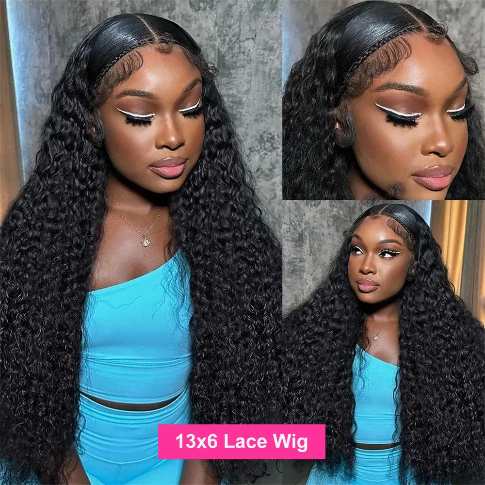 34 Inches 13x4 Water Curly Remy Full Lace Front Wig 13x6 Lace Frontal Human Hair Wig Deep Wave Preplucked Hair For Women On Sale