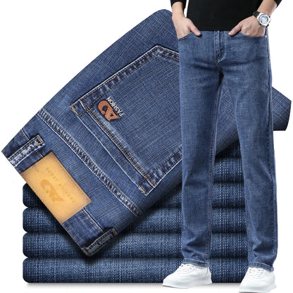 2024  Men's Workwear Jeans Classic Stretch Fabrics Loose Straight-leg Trousers Casual All-match Denim Pants Male