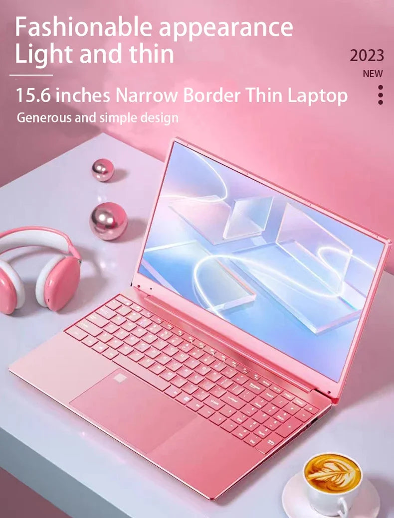 Cheap Stylish Pink 15.6" Laptop: Windows 10 Office Education Intel Celeron N5095, 16GB RAM, 1TB SSD, Dual WiFi, Narrow Bezels.