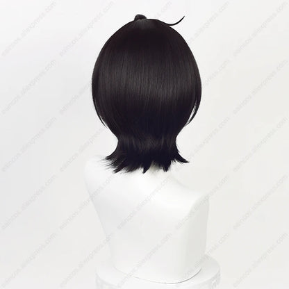 ES Ritsu Sakuma Cosplay Wig 32cm Natural Black Short Hair Heat Resistant Synthetic Wigs