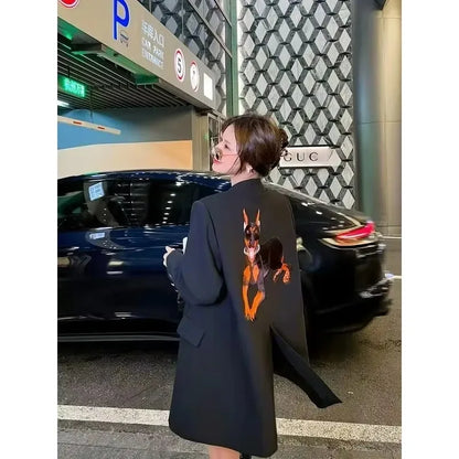 Black Embroidered Blazer Women's Spring Autumn New Korean Version Loose Niche Design Casual Temperament Suit Comfortable 2025