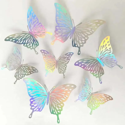 12 Hollow Butterfly Wall Stickers 3D Stereo Butterfly Stickers Festive Home Festive Decoration Stickers