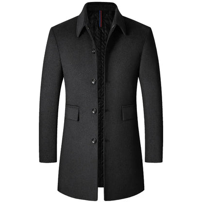 BROWON Brand Winter Coat Men 2024 Autumn Solid Turn-Down Collar Wool Long Jacket for Men New Business Casual Keep Warm Outerwear