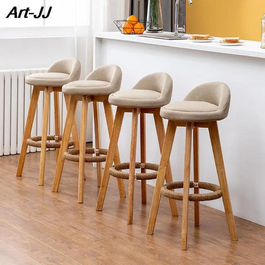 Solid Wood Bar Chair Nordic Rotatable High Foot stool Retro Pub Cafe Night Club High stool Modern Simple Backrest High Chair