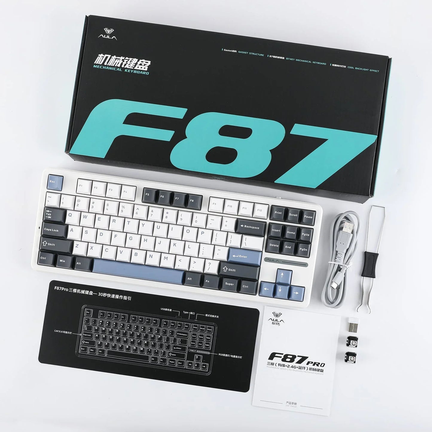 AULA F87 Mechanical Keyboard 2.4G/USB/Bluetooth 3 Mode Wireless Gaming Keyboard 87 Keys Hotswap RGB Gasket Keyboard