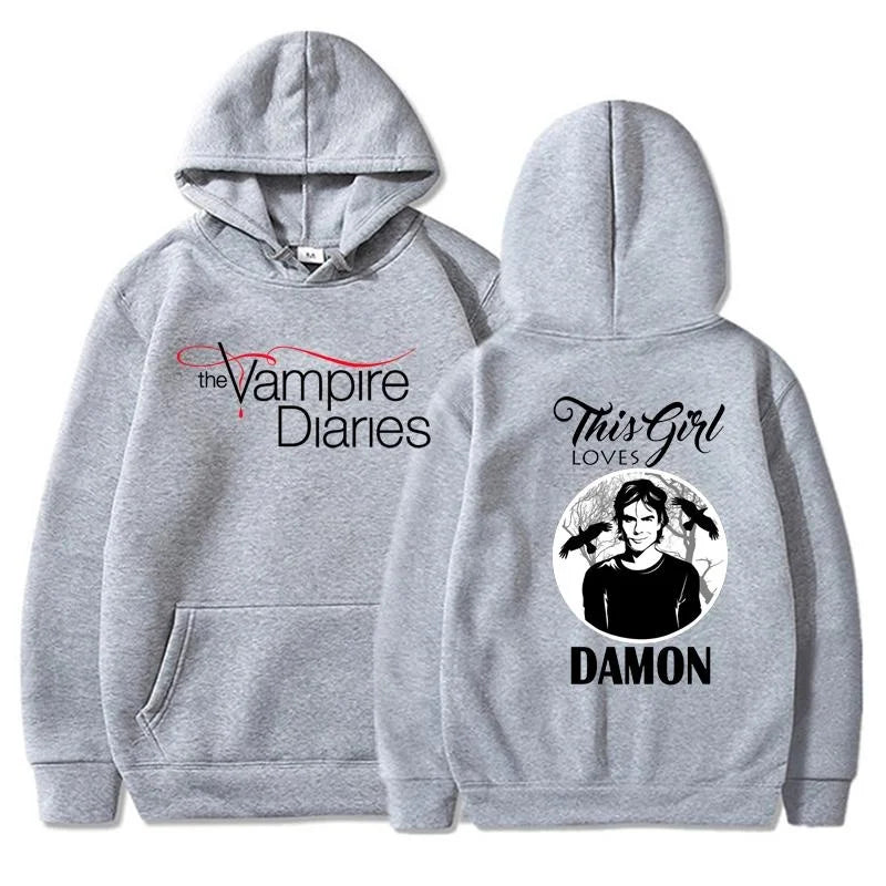 The Vampire Diaries Hoodies Women Fashion Personality Hooded Sweatshirt Casual Outdoor Loose Long Sleeve Pullover