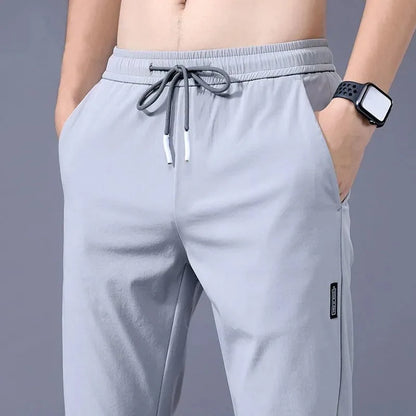 Ice Silk Men's Pants 2024 Summer New Black Gray Thin Business Casual Pants Outdoor Elastic Breathable Straight Leg Sweatpants