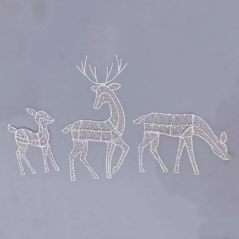 3pcs Iron Art Elk Deer Christmas Garden Decoration With LED Light Glowing Glitter Reindeer Xmas Home Outdoor Yard Ornament Decor