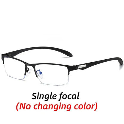 Progressive Multifocal Photochromic Reading Glasses Anti-blue Light Far Sight Glasses Men Half Frame Business Presbyopia Glasses