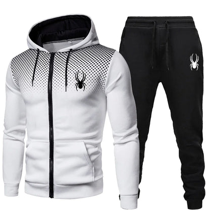 Two piece men's sports suit, jogging suit, sports suit, hooded sweatshirt, zipper sweatshirt+sports pants, autumn and winter men