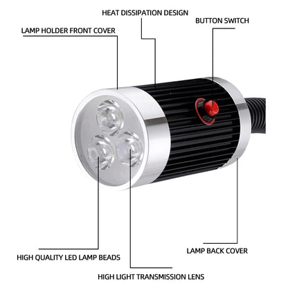 Led Machine Tool Light 3W 6W 9W Long Arm Hose Workshop Working Lights Magnetic / Screw Base Super Bright Industrial Lamp